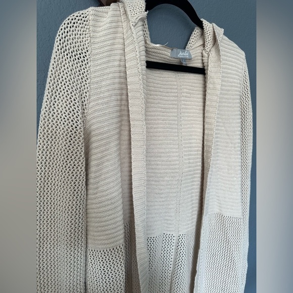 Marled Open Front Neutral Knit Cardigan With Hoodie Size Small Great Condition - Picture 2 of 3